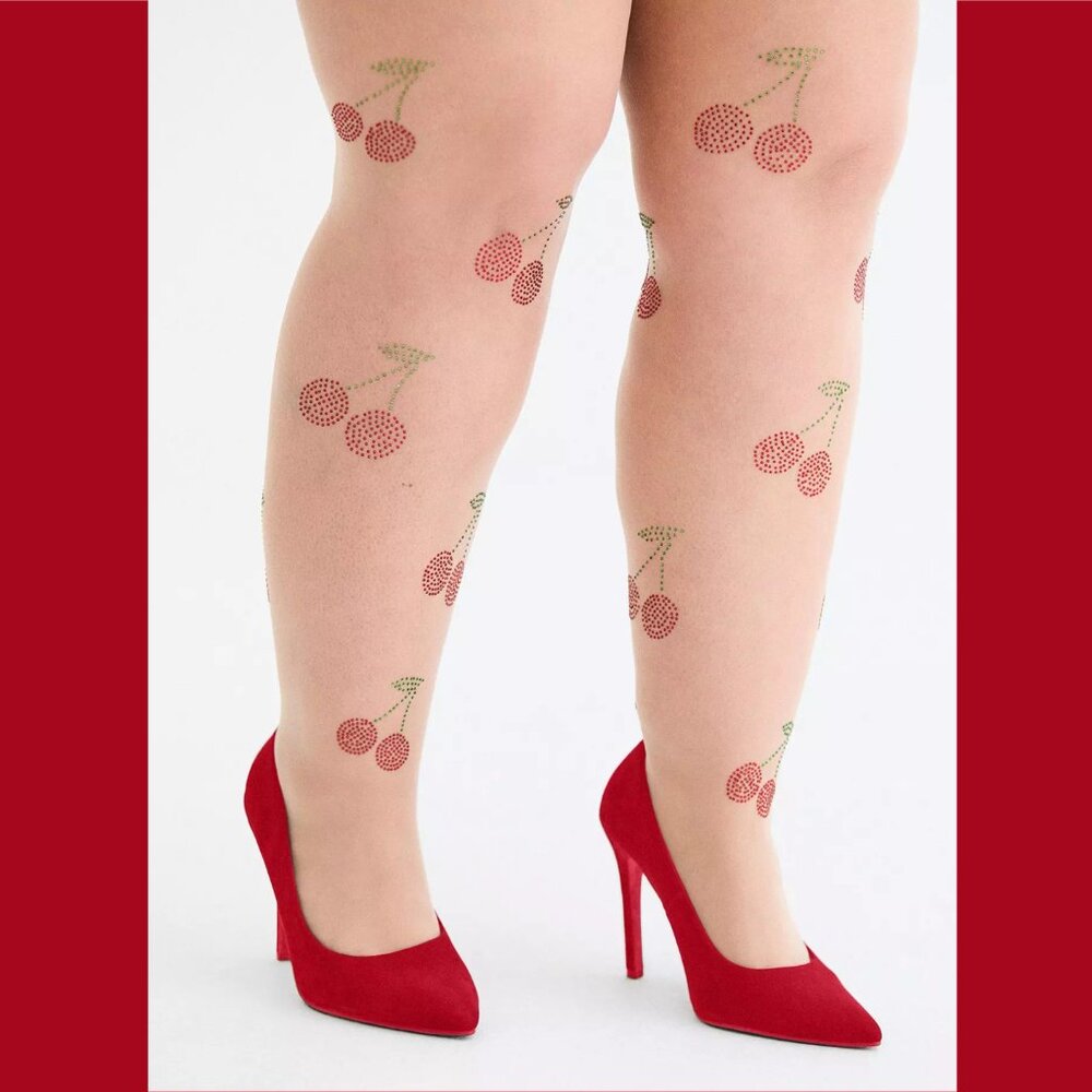 Torrid - Retro Chic Cherry Rhinestone Tights - Picture 2 of 12